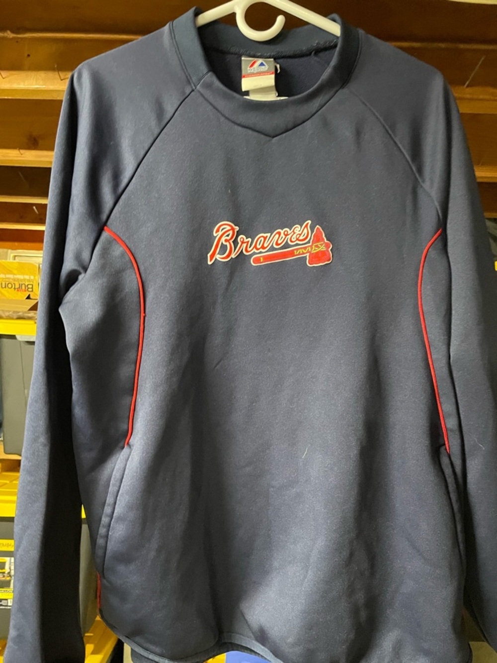 Vintage Atlanta Braves MLB Mens Majestic Therma Base Tech Fleece Navy Large